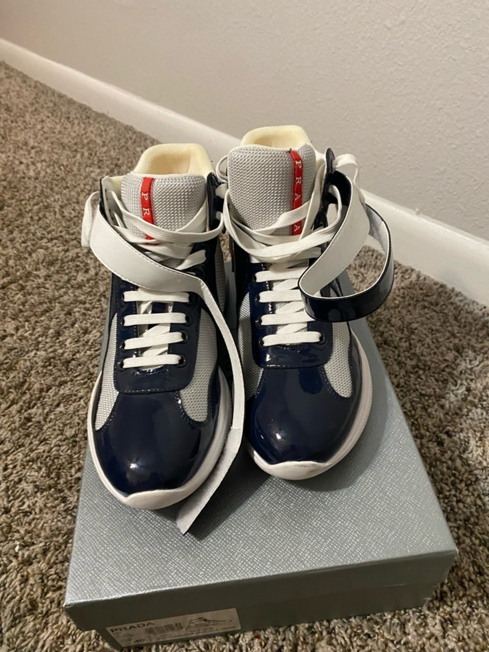 Prada Navy Blue White Red Accent Men's Sneakers